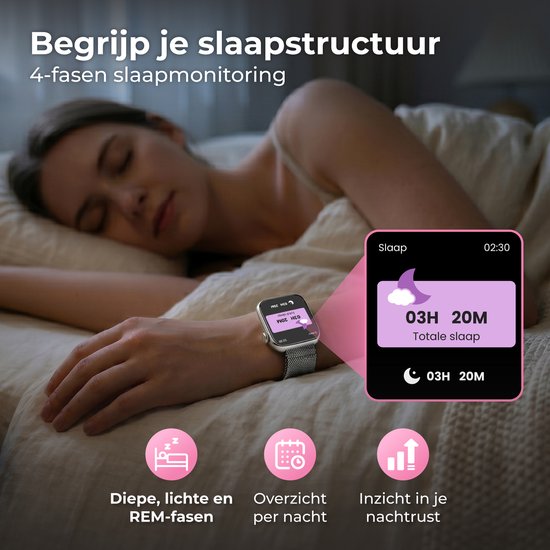 Nuvance Smartwatch für Damen – Smartwatch für Herren – Schrittzähler-Uhr für Damen – Herzfrequenzmesser – Sportuhr – Kompatibel mit iOS/Android – AMOLED – Inkl. 5 Armbänder – Silber