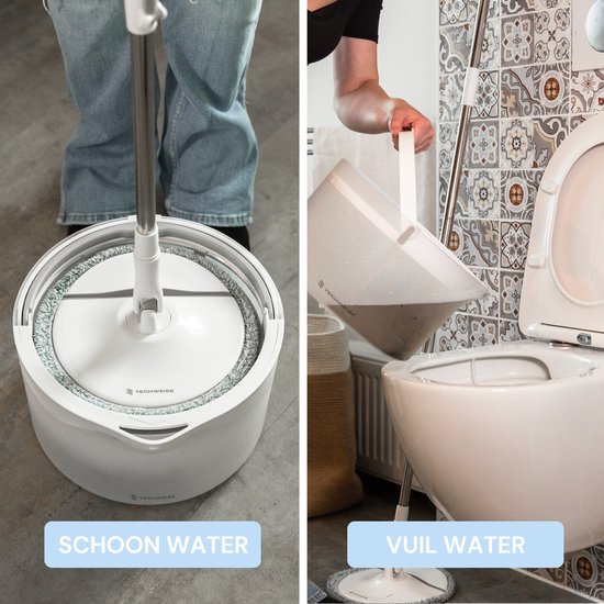 Techweise Mop System Mop mit intelligentem Eimer - Verstellbarer Stiel - Komplettes Mop-Set - Bodenwischer - Mop