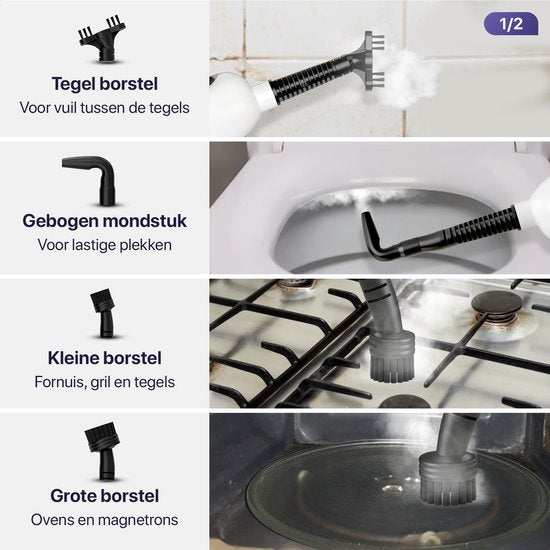 LUMAN - 12 in 1 Dampfreiniger - Teppich-/ Fleckenreiniger - 10 Aufsätze & 3 Mikrofasertücher - Reinigt Boden/Sofa,/Bad/Teppich - Weiß