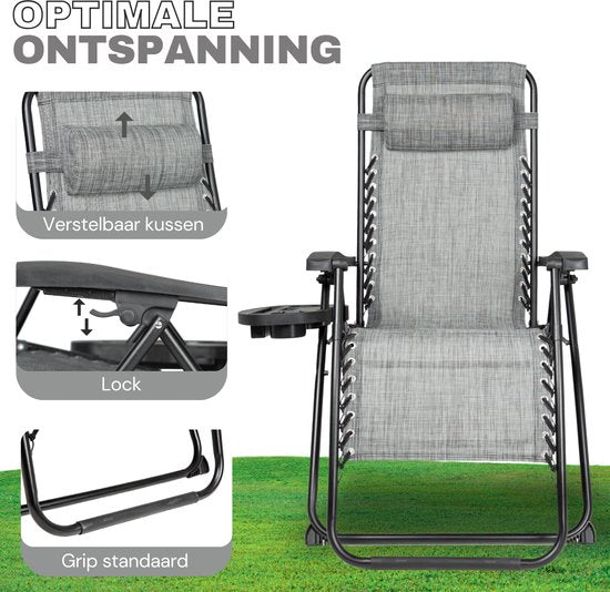 Vaive Luxury Garden Chairs Duoset - Verstellbarer Gartenstuhl und Liege - 30°-90° verstellbar - Garten - Metall - Grau