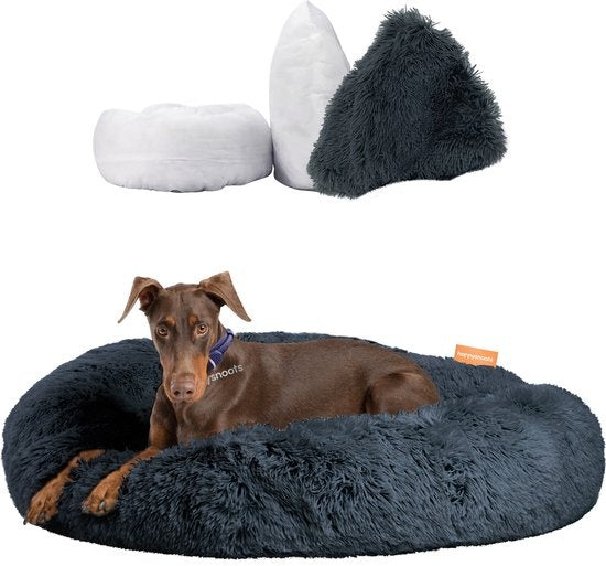 Happysnuts Hundekorb 100cm - Extra großes flauschiges Donut-Hundebett - Luxus-Hundebett - waschbar - grau