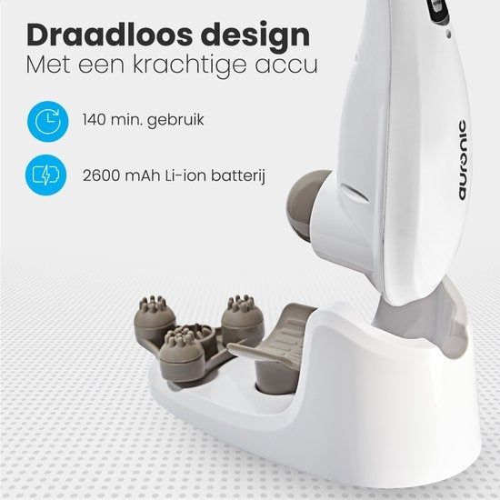 Auronic Massagegerät Nacken- und Rückenmassage Kabellos 5 Aufsätze Weiß/Grau