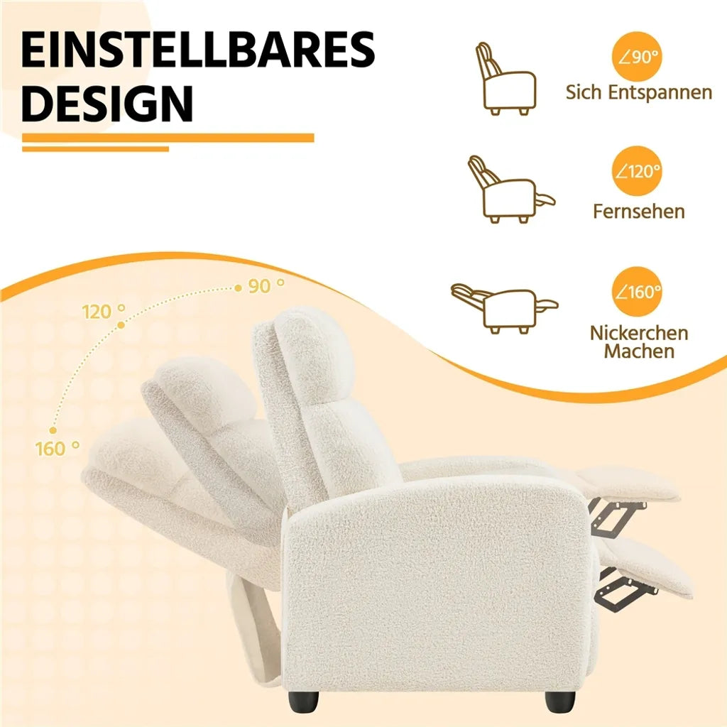 Yaheetech Relaxsessel – Verstellbare Rückenlehne – Fußstütze – Bouclé – Cremefarben