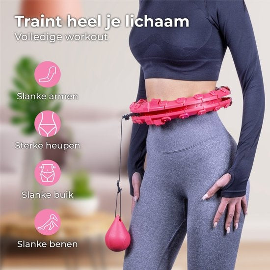 Nuvance verstellbarer Hula-Hoop-Reifen mit Gewicht - 24 + 5 Glieder - Inkl. eBook - Für Erwachsene und Kinder - Pink