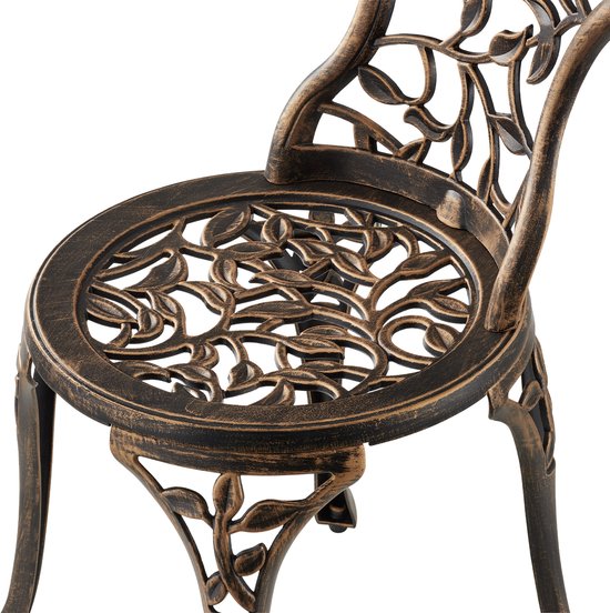 tectake® 2-Personen-Bistro-Set - Vintage Bistro-Tisch mit 2 Bistro-Stühlen - Aluminium-Bistro-Set für Garten, Terrasse oder Balkon - wetterfest - bronzefarben