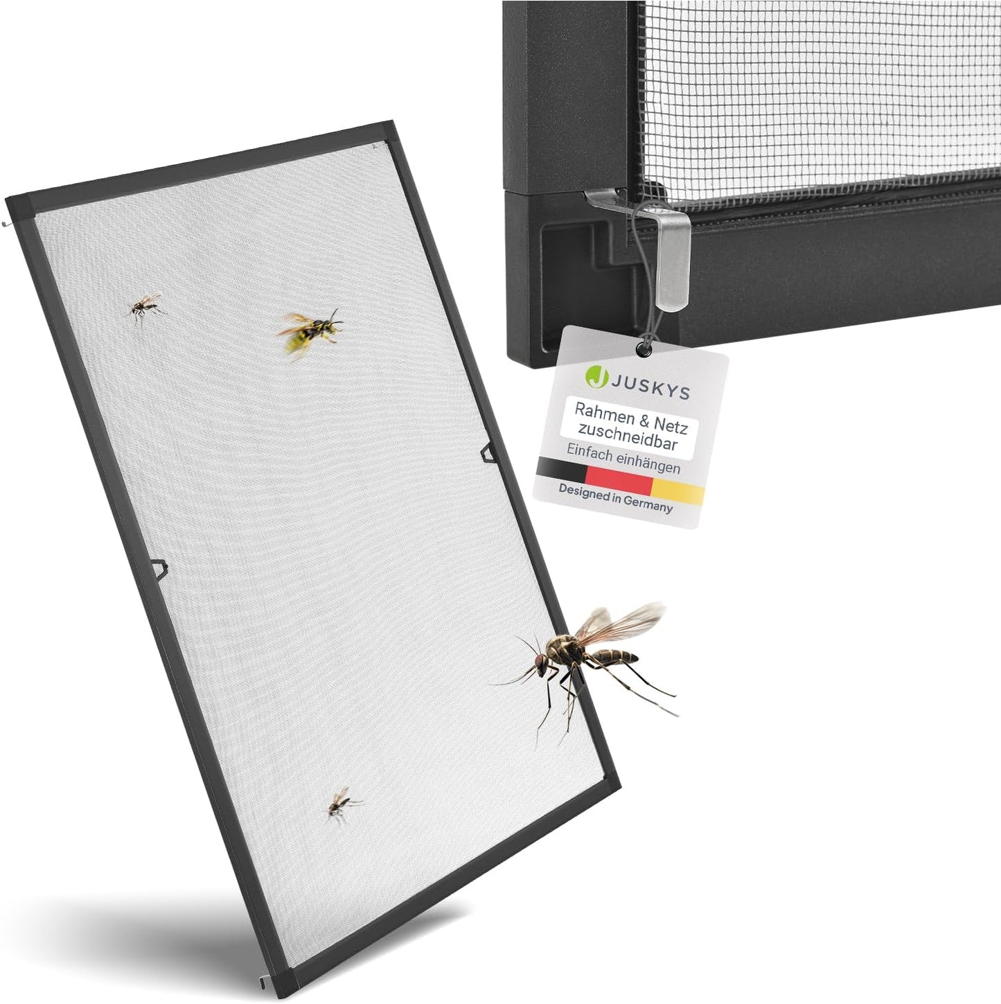 Juskys Fliegengitter / Fenstergitter / Paravent - 100 x 120 cm - Schwarz - inkl. Befestigungsmaterial