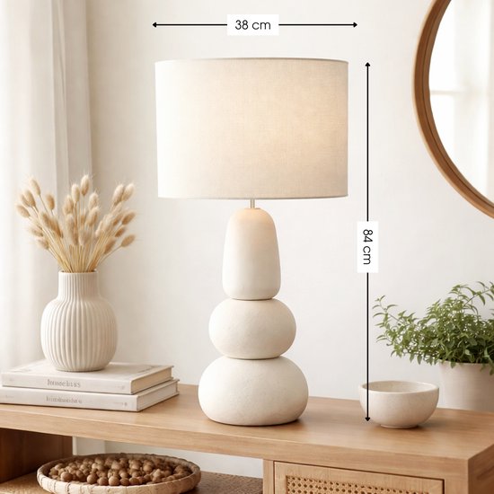 Mica Decorations Menko Tischlampe für das Wohnzimmer – Dekorative Lampe mit Lampenschirm – Schreibtischlampe, Tischlampen für das Wohnzimmer – 84 x ⌀38 cm – 60 W, E27, IP20 – Creme