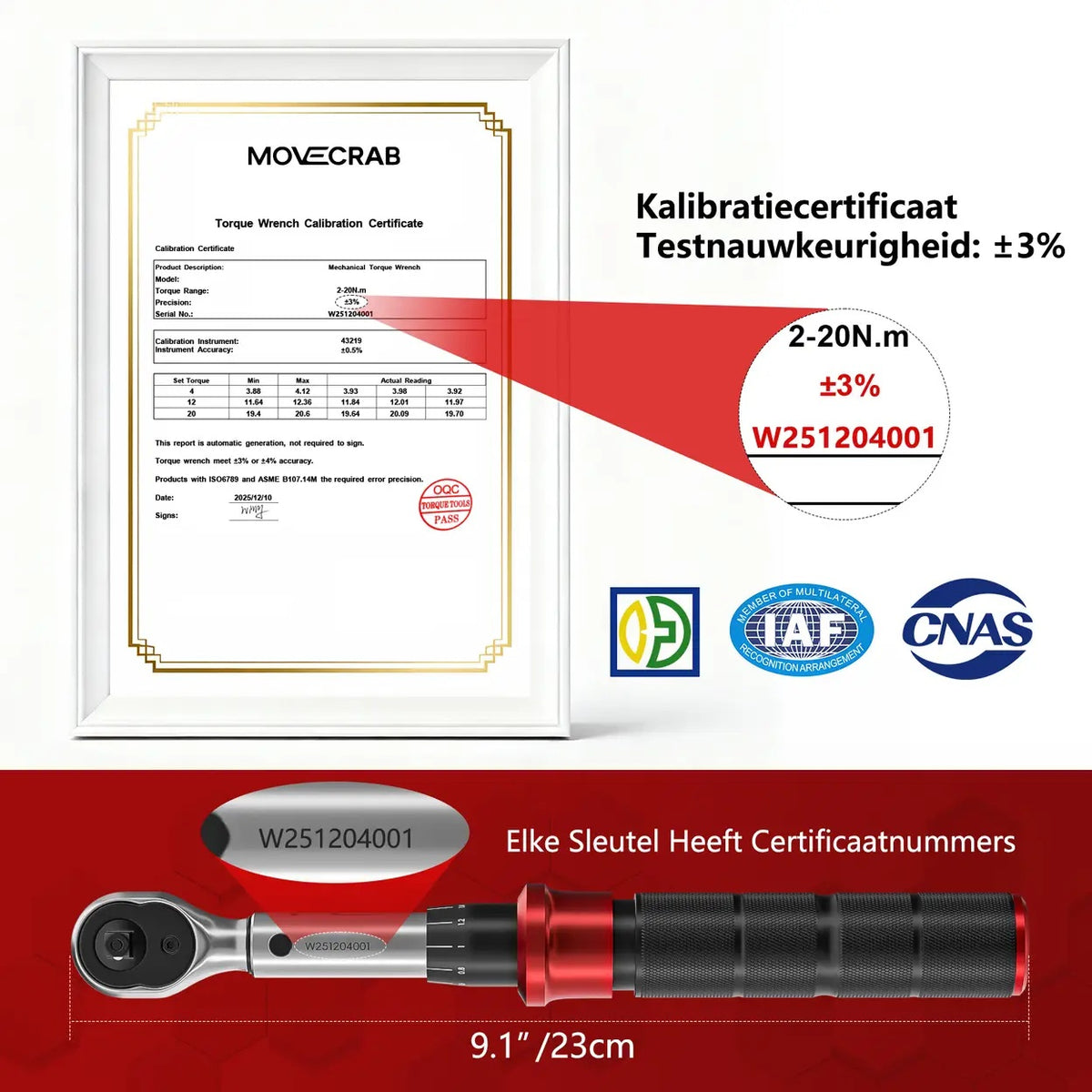 MoveCrab Drehmomentschlüssel-Set für Fahrräder – 15-teilig – 1/4 Zoll – 2–20 Nm
