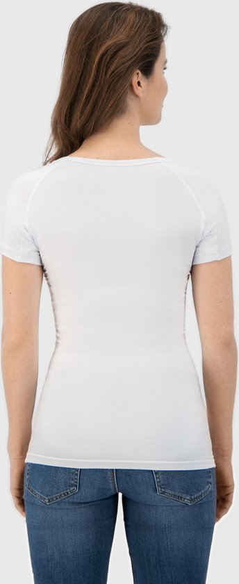 Anti Sweat Shirt - Fibershirts® - Eingenähte Achselpads - Unterhemd - Weiß - Rundhalsausschnitt - Damen - Größe S