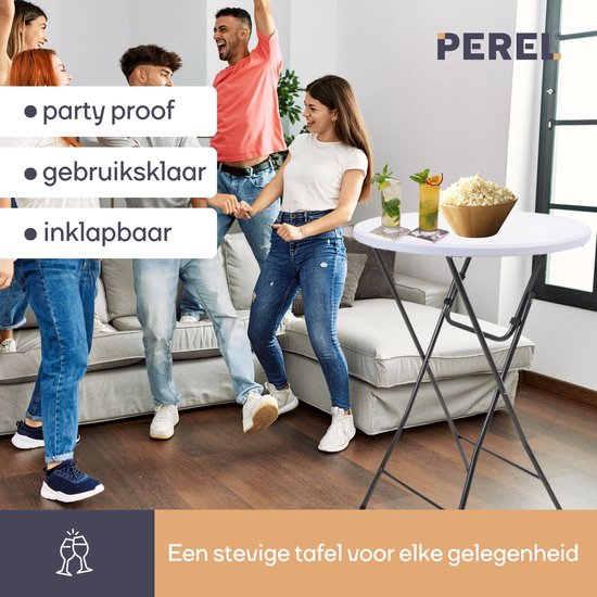Perel Klapptisch, weiß, 80 x 110 cm, für den Innen- und Außenbereich, ideal für Veranstaltungen und den täglichen Gebrauch, max. 100 kg, passt überall hin, leicht und tragbar, zusätzliche Tischfläche