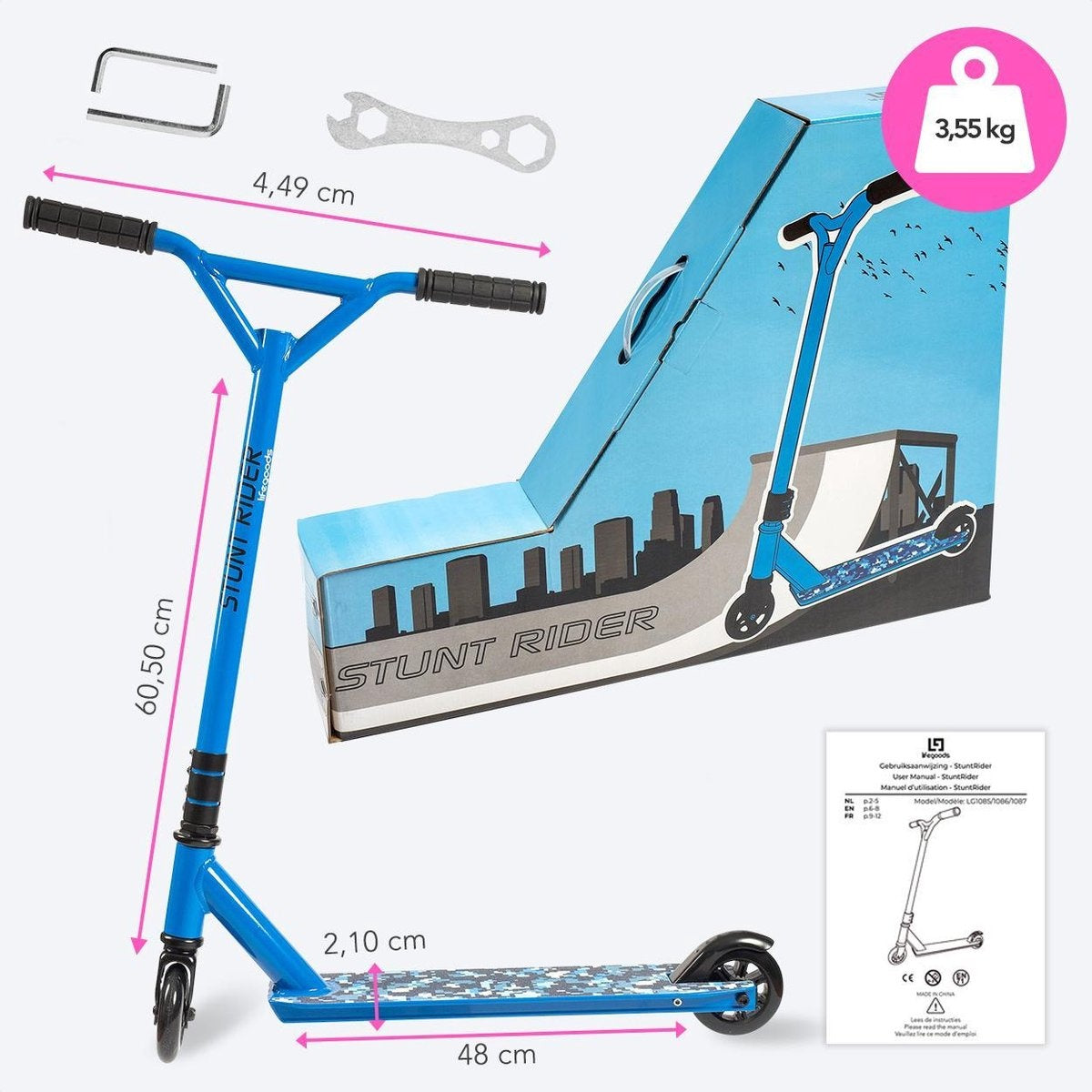 LifeGoods StuntRider - Stunt-Scooter - Kickroller - Stufe 8+ Jahre - 100mm Räder - Jungen/Mädchen - Blau