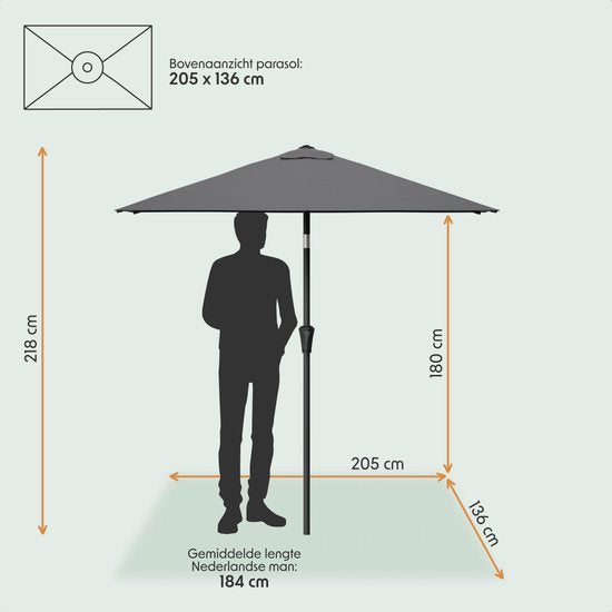 LifeGoods Sonnenschirm - Garten - 210x140cm - 30° neigbar - Wasserdicht - UPF50+ - Dunkelgrau