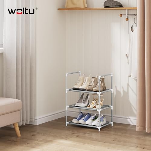 Woltu Schuhregal 3-lagig - Kompakte Schuhaufbewahrung mit schmalen Fächern, Grau, 41 x 28 x 55 cm