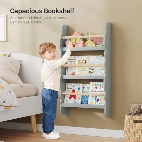 Woltu Kinderbuchregal Wandregal mit 3 Ebenen grau