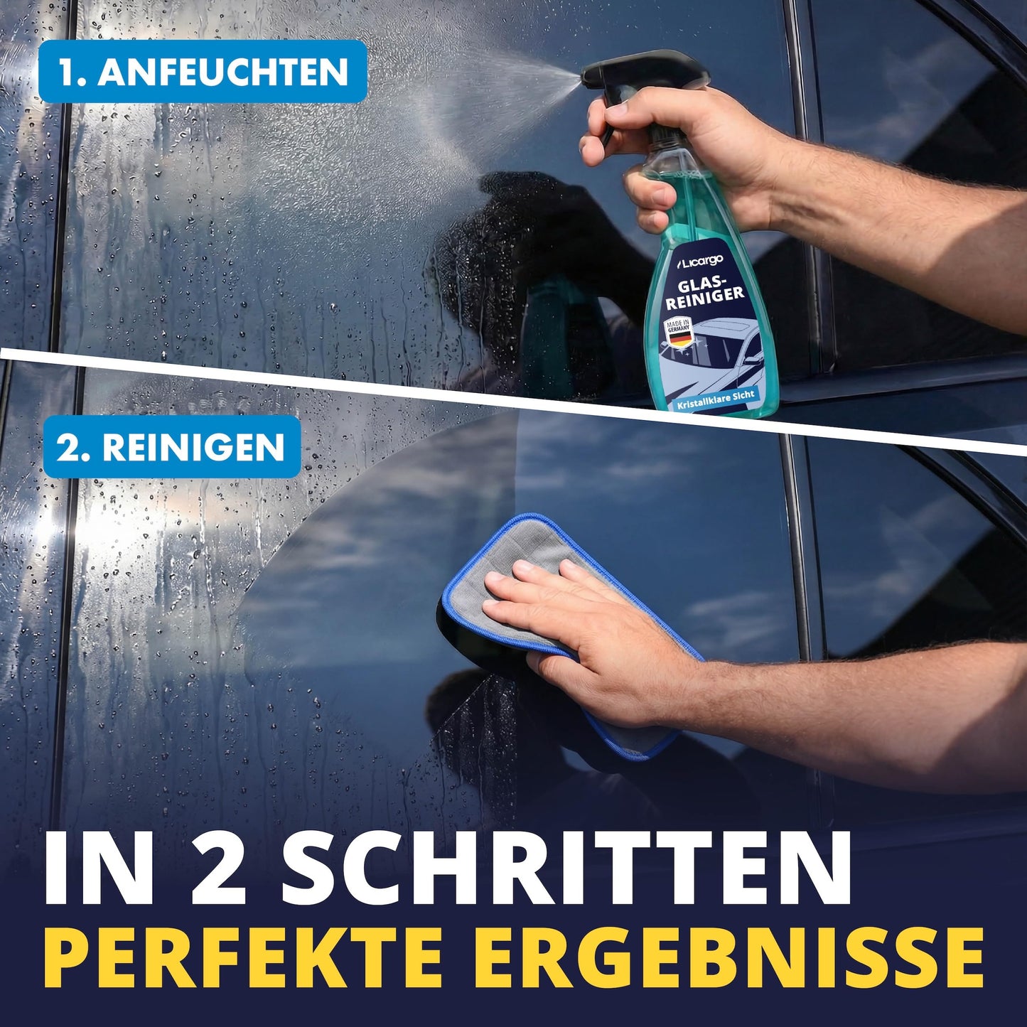 Licargo Autoglasreiniger 750 ml – Scheibenreiniger für innen und außen – streifenfrei – Hergestellt in Deutschland