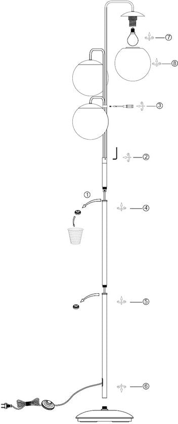 Stehlampe Bollique 4611ZW von Steinhauer – Stilvolles schwarzes Metall mit 3 rauchfarbenen Glaskugeln, Höhe 173 cm, runder Sockel 40 cm, perfekt für den Innenbereich