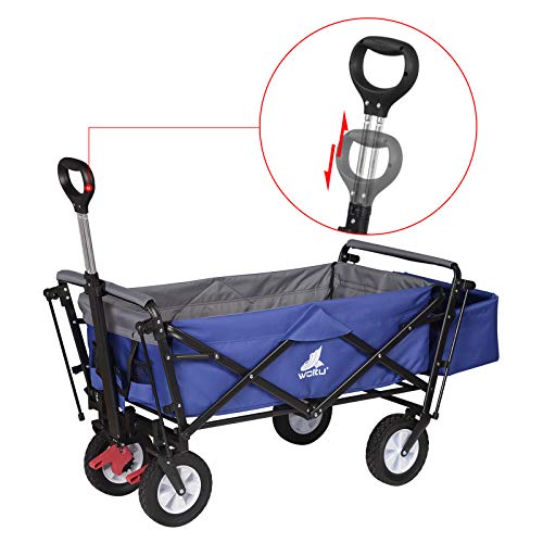 Woltu Transportwagen klappbar - Stabiler Stahlrahmen Blau - 80 kg Tragkraft, mit Bremse und abnehmbarer Sonnenblende - 4 Schwenkräder 100x50x90 cm