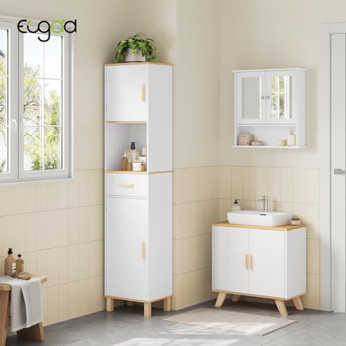 Eugad Badezimmerschrank mit 5 Fächern und 1 Schublade Weiß 40 x 180 x 30 cm