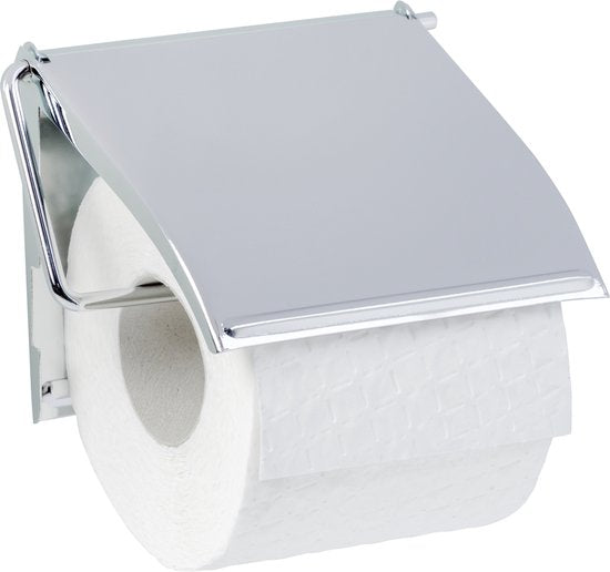 WENKO Toilettenpapierhalter mit Klappe, Chrom – WC-Papierhalter – Toilettenpapierhalter