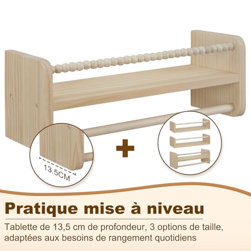 Woltu Kinder-Wandregal 3er-Set - Massivholz - 40 cm - mit Holzperlen - sicher und praktisch