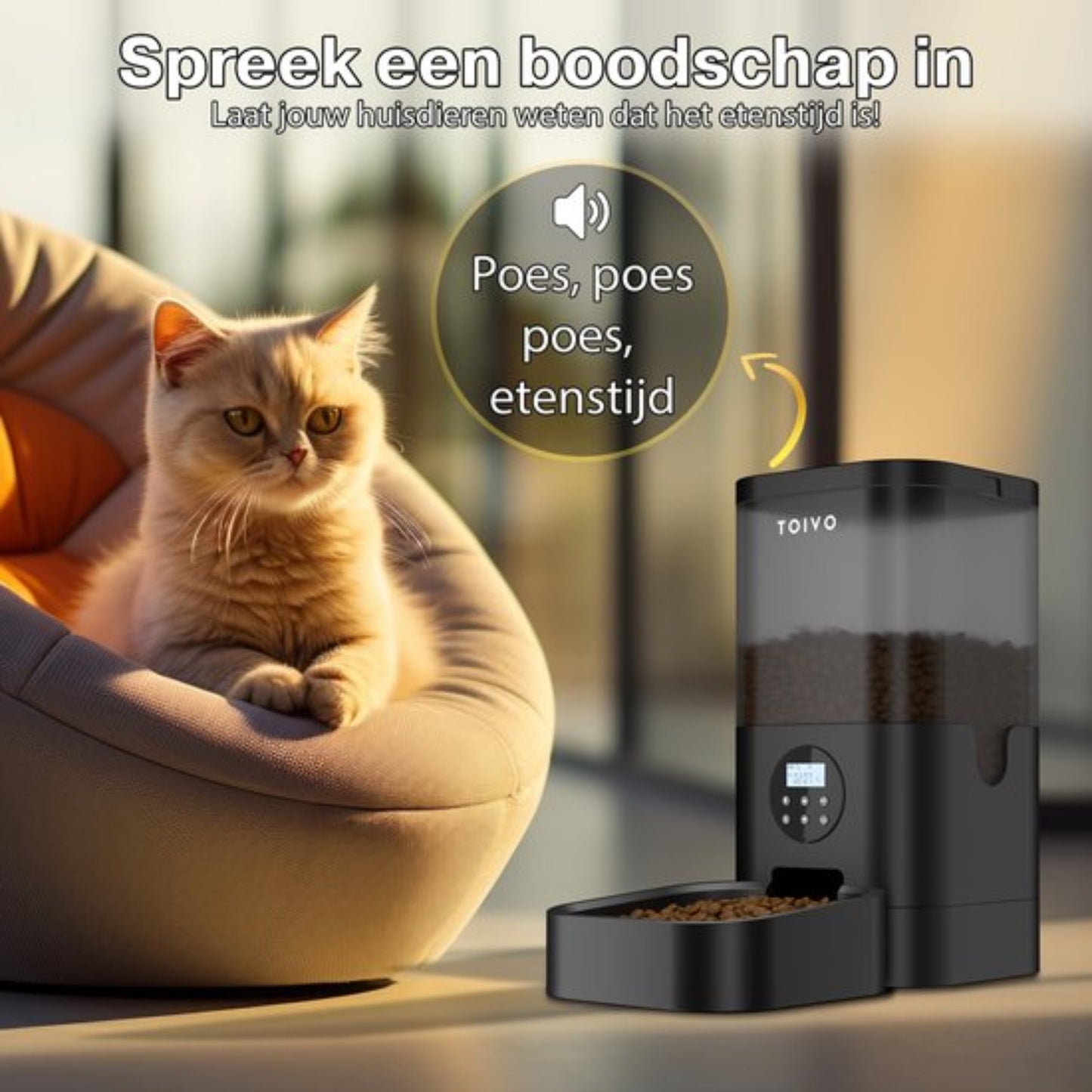 Toivo Automatischer Futterspender - 4L Pro - Für Katzen und Hunde - Mit Batterie - Schwarz