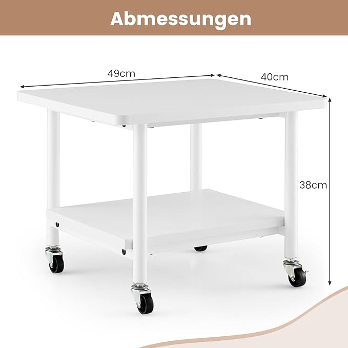 Coast Drucktisch mit 2 Ebenen und Rollen – 49 x 40 x 38 cm – Weiß