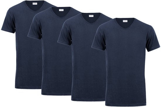 Milanoro - 4er-Pack extra lange Baumwoll-T-Shirts - Weiß - V-Ausschnitt - S