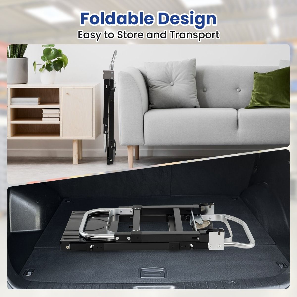 Coast Faltbarer Transportwagen – 3-in-1-Handwagen – Verstellbarer Griff – Schwarz