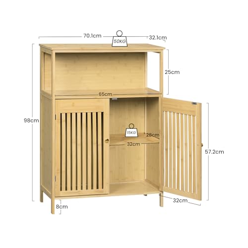 Eugad Badezimmerschrank mit 2 Lattentüren und verstellbaren Einlegeböden - Farbe Bambus 70 x 98 x 32 cm