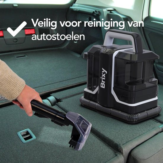 Brixy Professional Teppichreiniger - Fleckenreiniger - 2 Bürsten - Leistungsstark und tragbar - Sofa-Reiniger - Möbel-Reiniger - Sitz-Reiniger - Schwarz