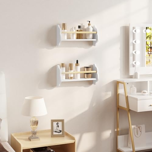 Woltu Kinderbuchregal Wolkenförmiges Wandregal - MDF und Kiefer Weiß - 3 Böden 45x12,7x23 cm