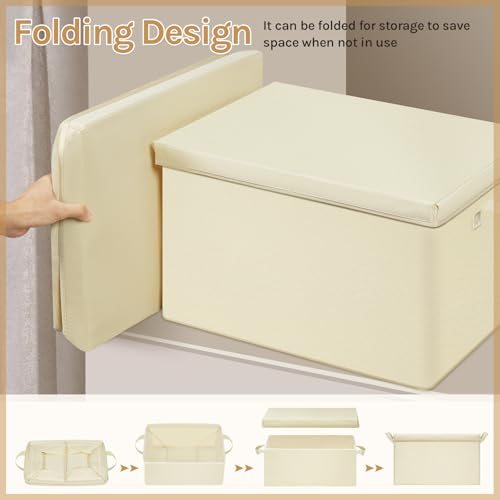 Woltu Aufbewahrungsbox mit Deckel 3er-Set Creme 43 x 26 x 33 cm