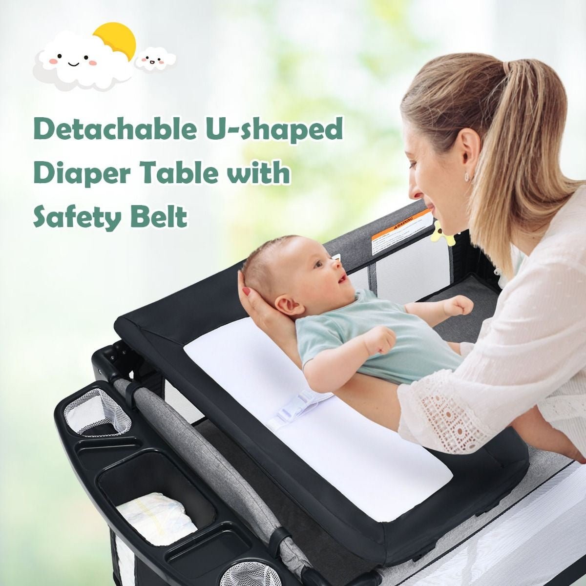 Coast Babybett - 5-in-1 Design - in 4 Höhen - Mobil - 76 x 109 x 83 cm - Schwarz