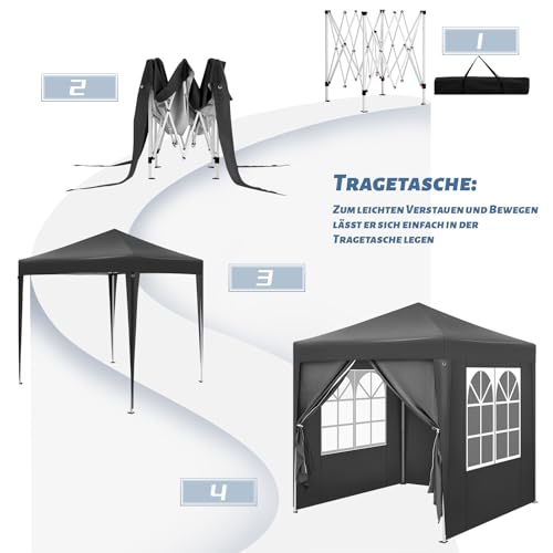 Woltu Faltpavillon 2 x 2 m mit 6 Seitenwänden - wasserabweisend, UV-Schutz 50+, höhenverstellbar, anthrazit