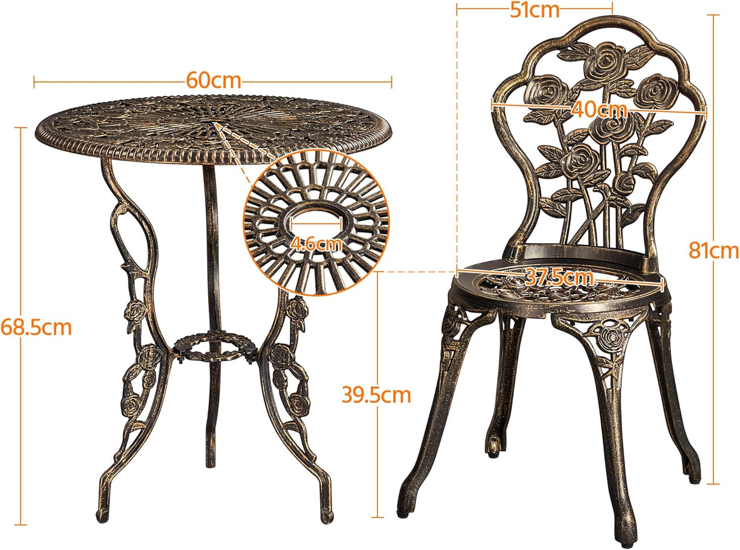 Yaheetech Bistro-Set, 3-teilig – Balkonmöbel – Aluminiumguss – Bronze