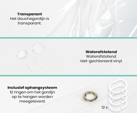 Loti Living Duschvorhang Anti-Schimmel - Transparent - Ringe inklusive - Wasserdicht - PEVA - Duschvorhang 180x200 cm