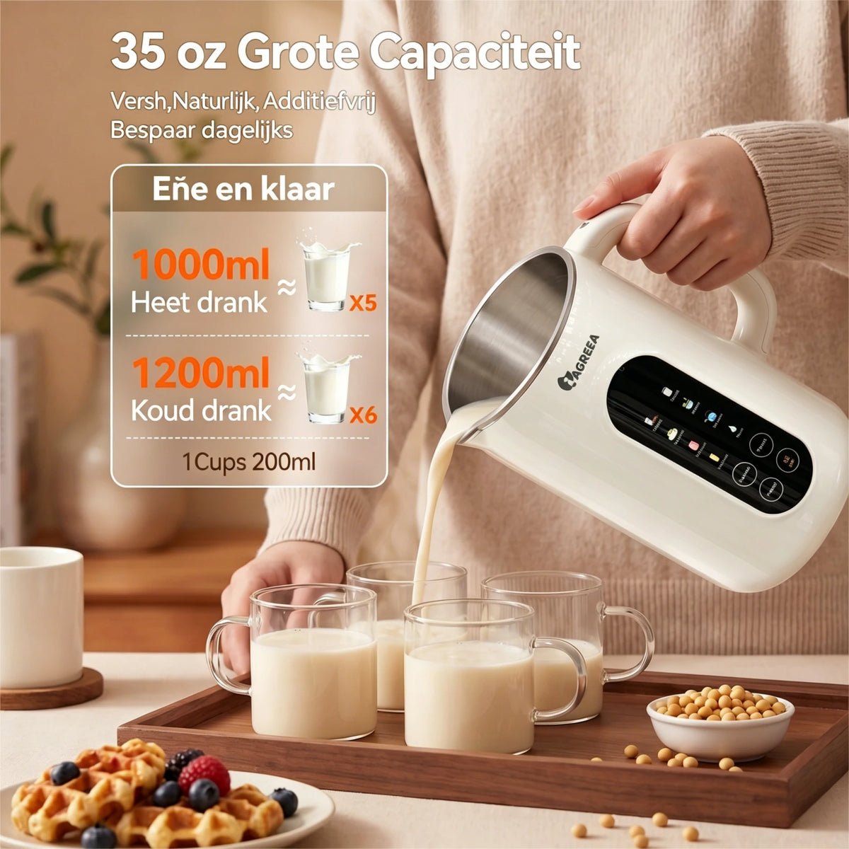 IAGREEA 10-in-1-Nussmilchbereiter mit Edelstahldeckel – aus BPA-freiem Material, ideal für selbstgemachte Mandelmilch