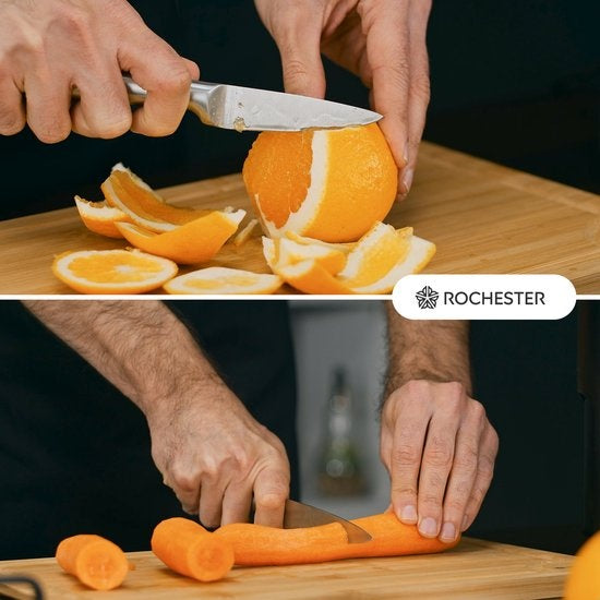 Rochester Schneidebretter Holz - Trinkbrett - Servierbrett - 3-teilig - Bio-Bambus - Luxuriöses Design - Hygienisch und langlebig