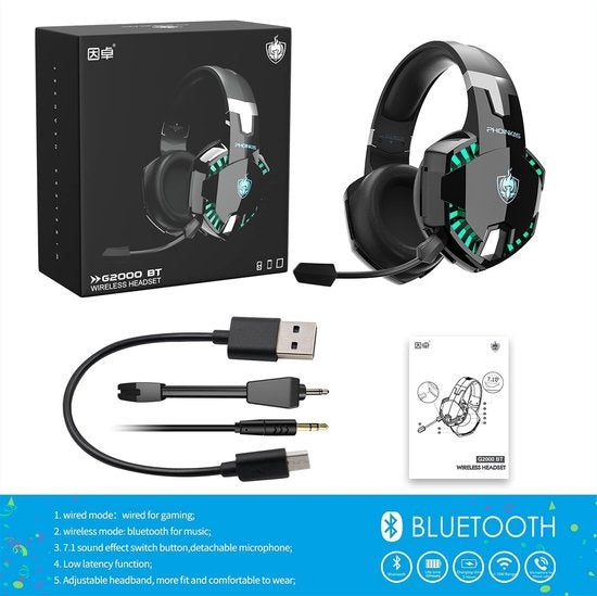 PHOINIKAS G2000 BT Bluetooth Laptop Gaming Headset mit Mikrofon Over-Ear Kopfhörer -Schwarz