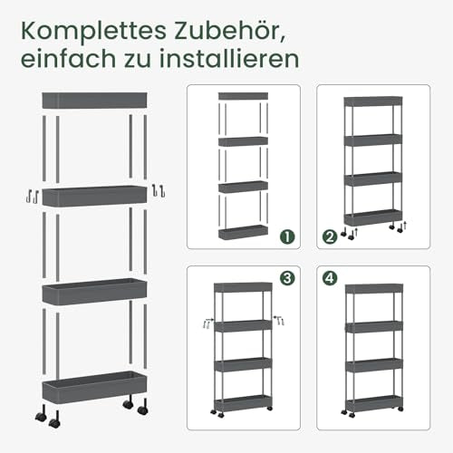 Küchenwagen mit 4 Etagen und Rädern Grau 39 x 83,5 x 12,5 cm