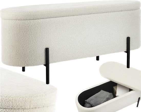 tectake Bank mit Stauraum - Sitzkasten mit Stauraum gepolstert - Sitzkasten mit Stauraum, gepolstert - Bouclé-Stoff im Scandi-Stil - 97x36x42cm - cremeweiß