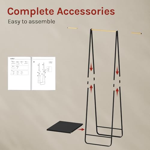 Woltu Kleiderständer mit Schuhregal - Schwarzes Metall und Bambus - 54 x 45 x 141 cm