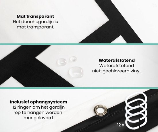 Loti Living Duschvorhang Anti-Schimmel - Matt Transparent Schwarz - Inklusive Ringe - Wasserdicht - PEVA - Duschvorhang 180x200 cm