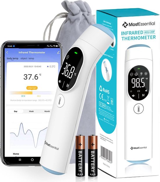 MostEssential Infrarot-Thermometer PRO Edition - Ohrthermometer - Fieberthermometer - Stirnthermometer - Körperthermometer - Fieberthermometer für Erwachsene, Kinder und Babys - berührungslos - 20F