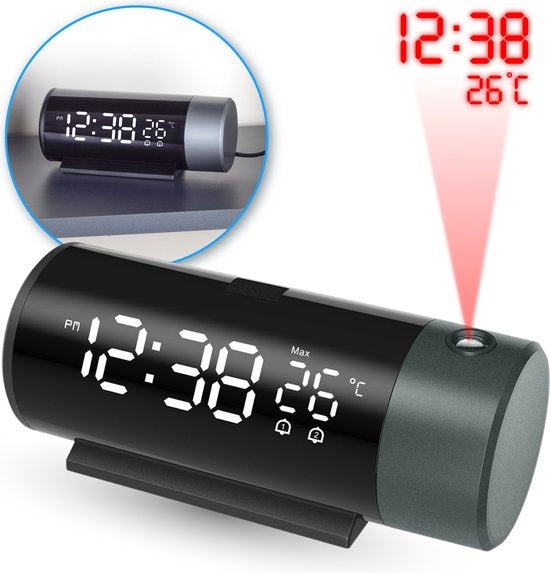 Nuvance - Digitaler Wecker mit Projektion - Digitaler Wecker - mit Snooze-Funktion und Doppelalarm - für das Schlafzimmer - mit USB-Ladeanschluss