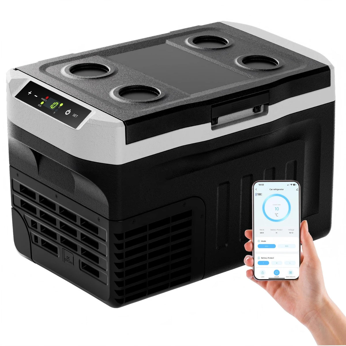 Euhomy Kompressor-Kühlbox 21 Liter – Kühlen und Gefrieren – -20 bis 20 °C – 12/24 V und 230 V – Steuerung per App – LED-Beleuchtung