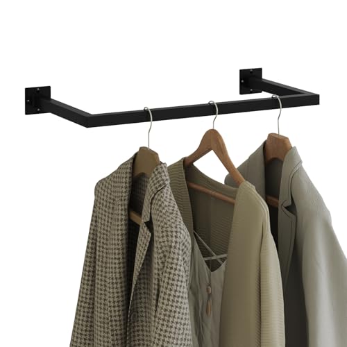 eSituro Industrielle Wandkleiderstange – Schwarz – 64 x 6,5 x 30 cm