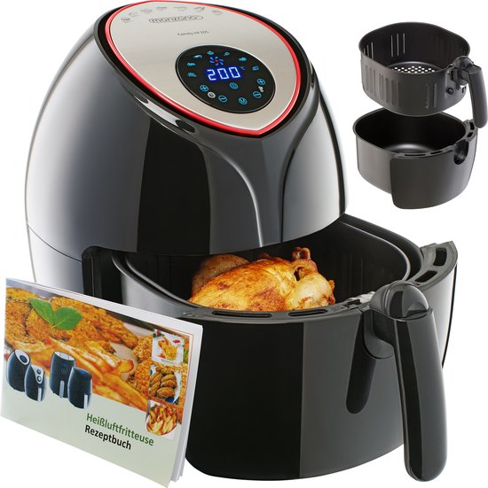 Monzana Heißluftfritteuse – 6,5 l XXL, LED & Timer, 1850 W – Schwarz
