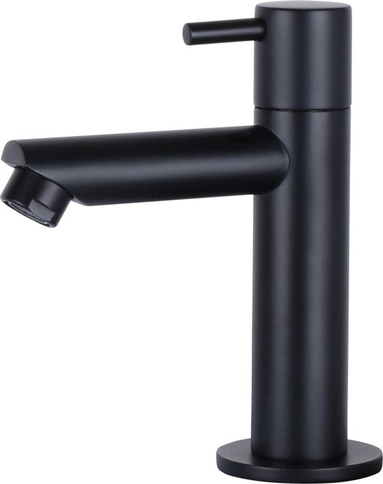 Differnz Helios Waschtisch-Set – 37,5 × 18,5 × 9,5 cm – Rechteckig – 1 Hahnloch rechts – Gerader, mattschwarzer Wasserhahn – Weiß