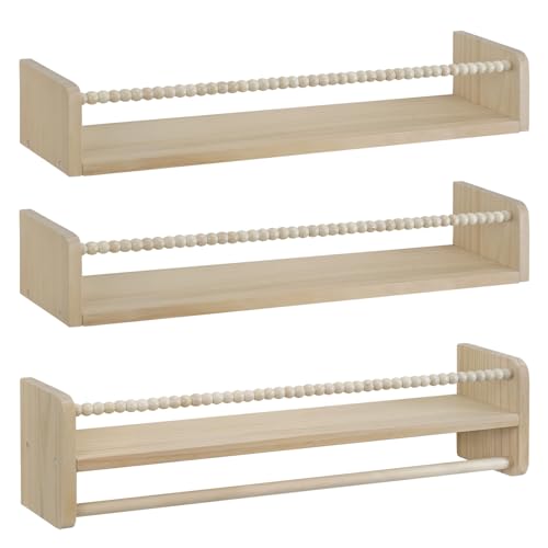 Woltu Montessori Wandregale für Kinderzimmer 60 cm Naturholz 3er Set